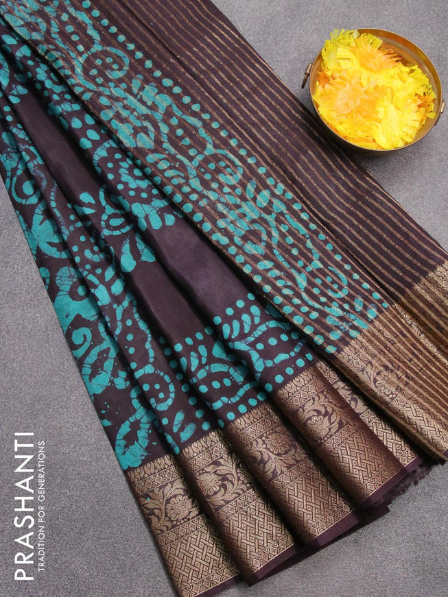 Semi dola saree deep jamun shade and teal blue shade with allover batik prints and kanjivaram style border - {{ collection.title }} by Prashanti Sarees