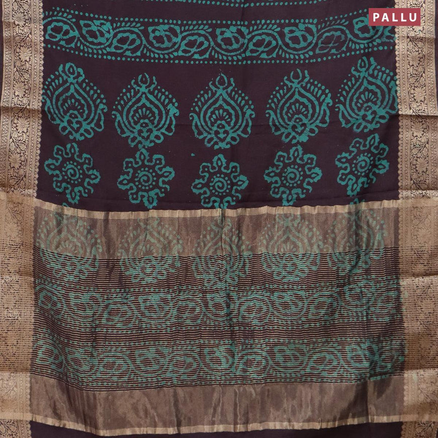 Semi dola saree deep jamun shade and teal blue shade with allover batik prints and kanjivaram style border - {{ collection.title }} by Prashanti Sarees