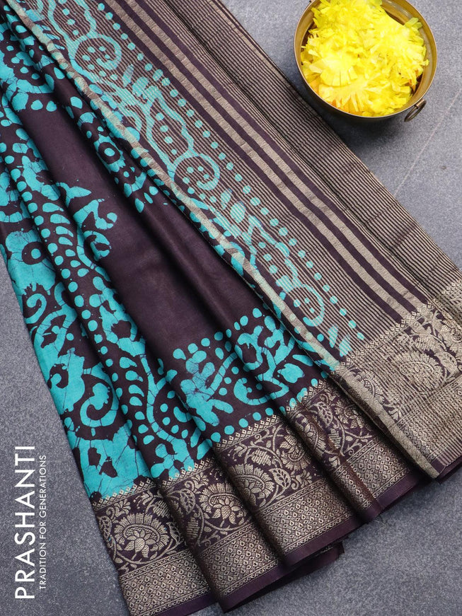 Semi dola saree deep jamun shade with allover batik prints and kanjivaram style border - {{ collection.title }} by Prashanti Sarees