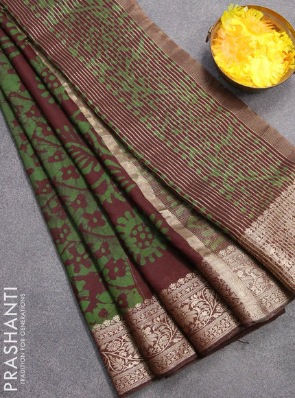 Semi dola saree deep maroon and green with allover batik prints and kanjivaram style border - {{ collection.title }} by Prashanti Sarees