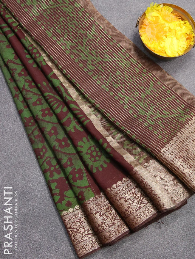 Semi dola saree deep maroon and green with allover batik prints and kanjivaram style border - {{ collection.title }} by Prashanti Sarees