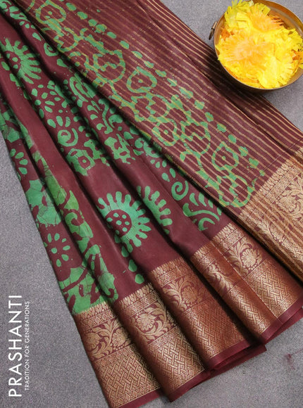 Semi dola saree deep maroon and green with allover batik prints and kanjivaram style border - {{ collection.title }} by Prashanti Sarees