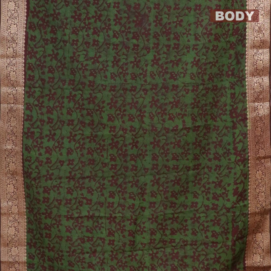 Semi dola saree deep maroon and green with allover batik prints and kanjivaram style border - {{ collection.title }} by Prashanti Sarees