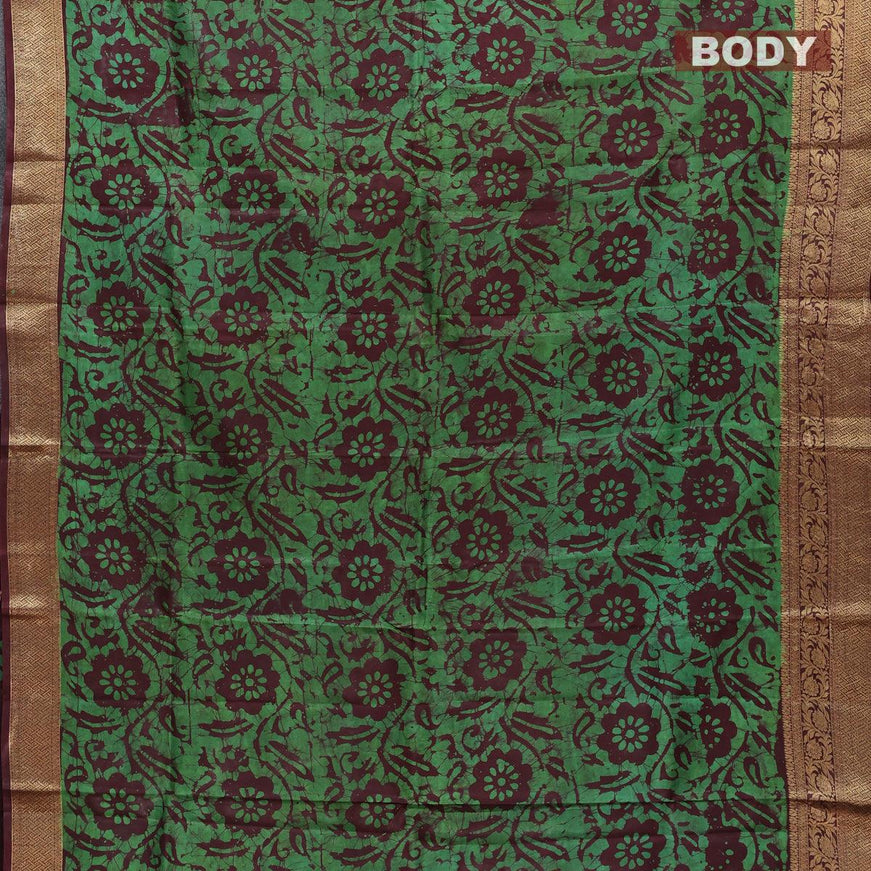 Semi dola saree deep maroon and green with allover batik prints and kanjivaram style border - {{ collection.title }} by Prashanti Sarees