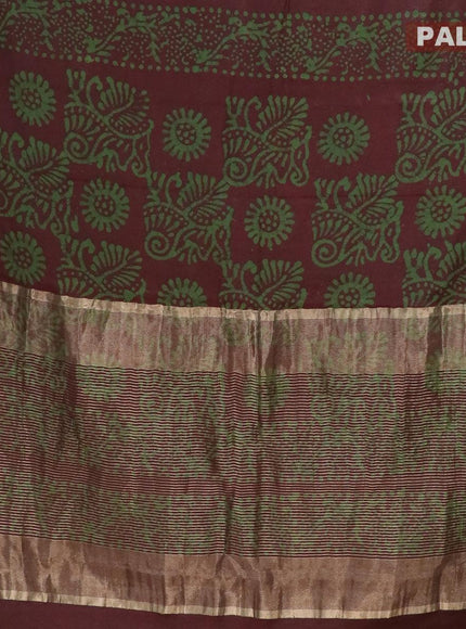 Semi dola saree deep maroon and green with allover batik prints and kanjivaram style border - {{ collection.title }} by Prashanti Sarees