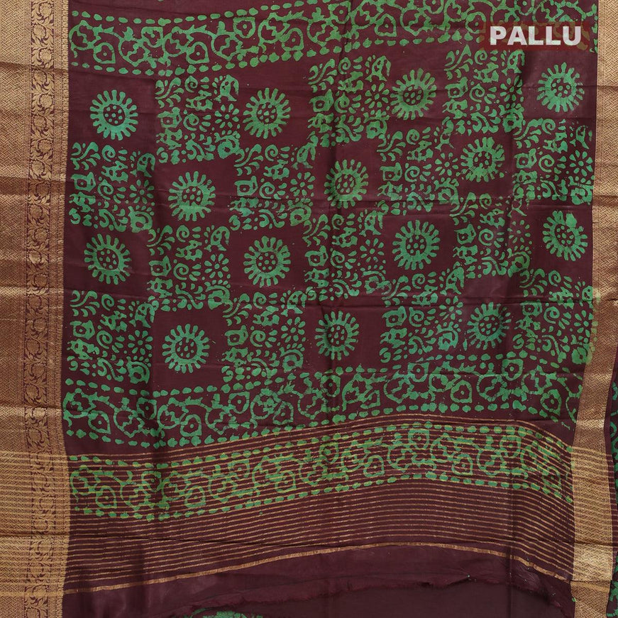 Semi dola saree deep maroon and green with allover batik prints and kanjivaram style border - {{ collection.title }} by Prashanti Sarees