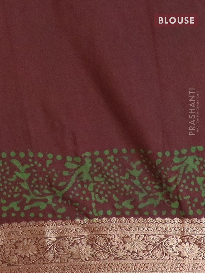 Semi dola saree deep maroon and green with allover batik prints and kanjivaram style border - {{ collection.title }} by Prashanti Sarees