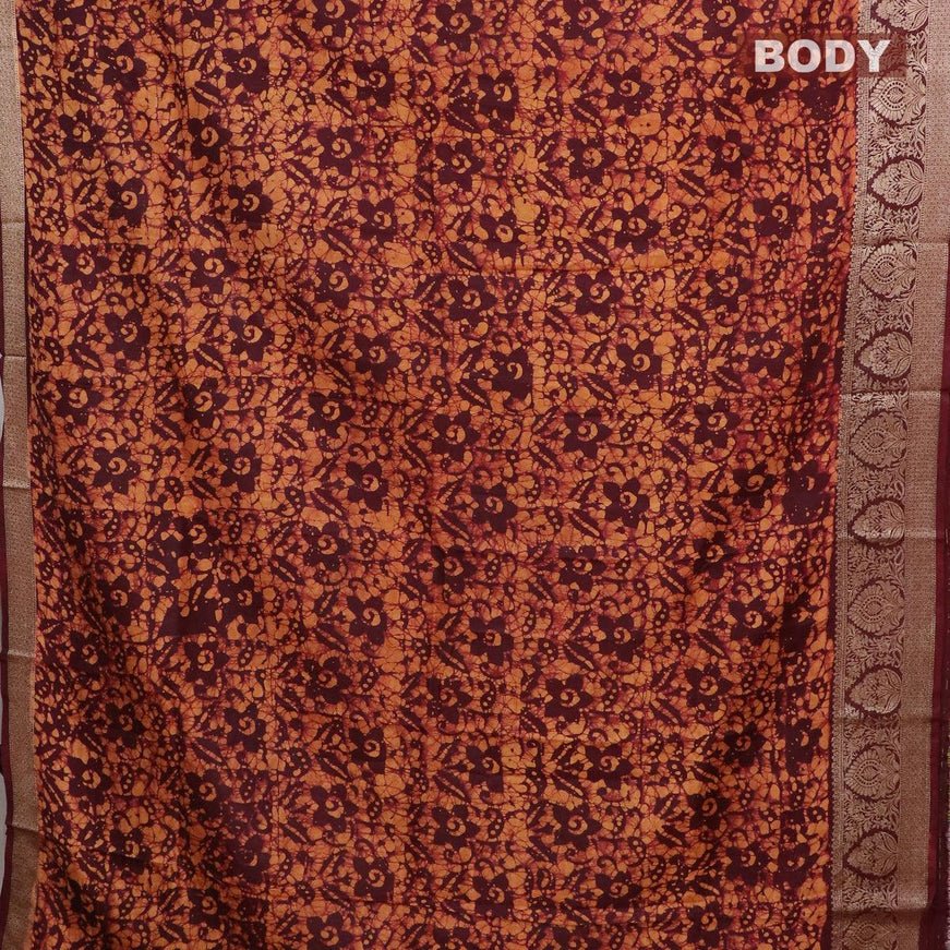 Semi dola saree deep maroon and mustard shade with allover batik prints and kanjivaram style border - {{ collection.title }} by Prashanti Sarees