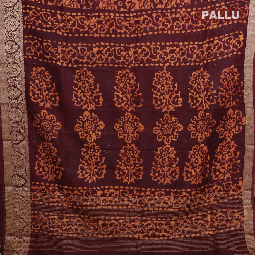 Semi dola saree deep maroon and mustard shade with allover batik prints and kanjivaram style border - {{ collection.title }} by Prashanti Sarees