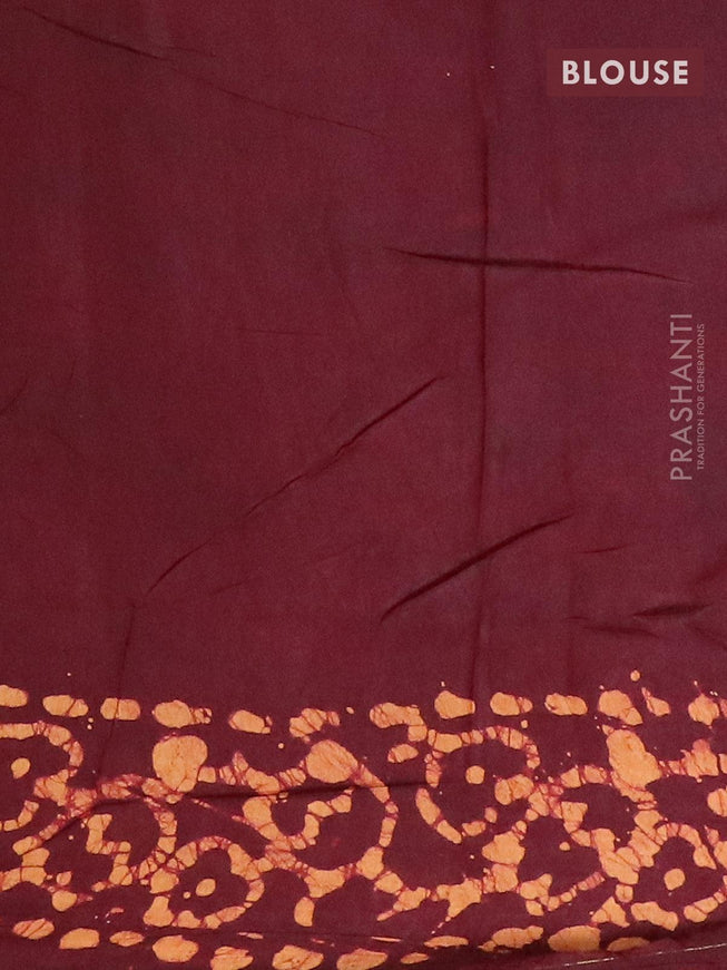 Semi dola saree deep maroon and mustard shade with allover batik prints and kanjivaram style border - {{ collection.title }} by Prashanti Sarees