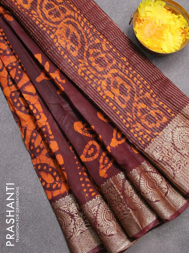 Semi dola saree deep maroon and mustard yellow with allover batik prints and kanjivaram style border - {{ collection.title }} by Prashanti Sarees