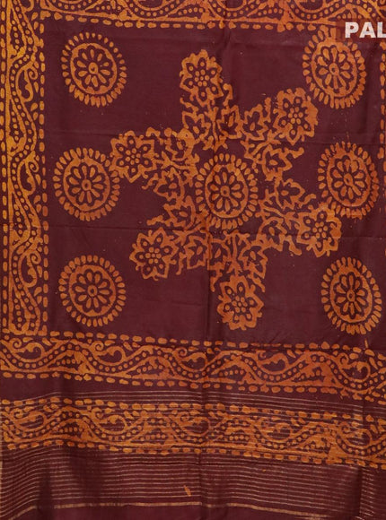 Semi dola saree deep maroon and mustard yellow with allover batik prints and kanjivaram style border - {{ collection.title }} by Prashanti Sarees