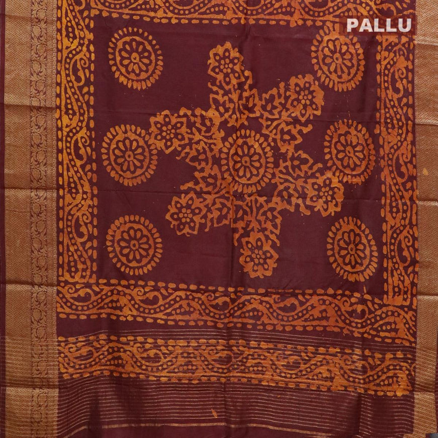 Semi dola saree deep maroon and mustard yellow with allover batik prints and kanjivaram style border - {{ collection.title }} by Prashanti Sarees