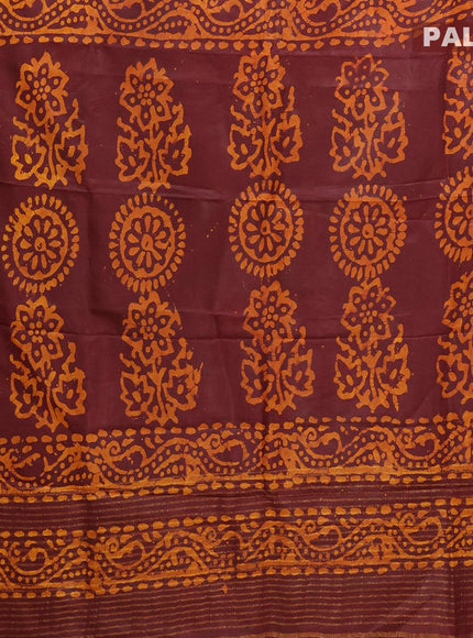 Semi dola saree deep maroon and mustard yellow with allover batik prints and kanjivaram style border - {{ collection.title }} by Prashanti Sarees