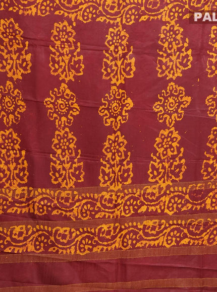 Semi dola saree deep maroon and mustard yellow with allover batik prints and kanjivaram style border - {{ collection.title }} by Prashanti Sarees