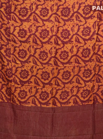 Semi dola saree deep maroon and mustard yellow with allover batik prints and kanjivaram style border - {{ collection.title }} by Prashanti Sarees