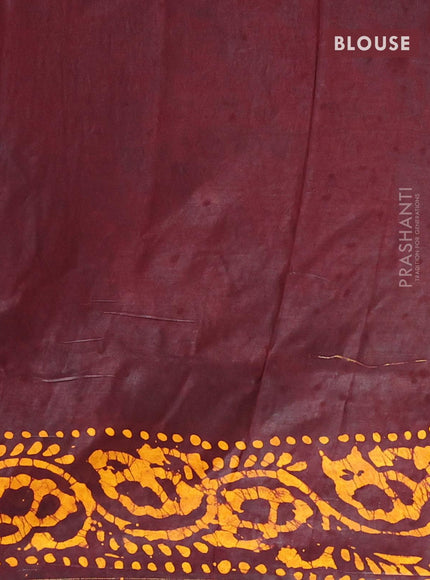 Semi dola saree deep maroon and mustard yellow with allover batik prints and kanjivaram style border - {{ collection.title }} by Prashanti Sarees