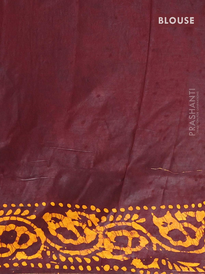 Semi dola saree deep maroon and mustard yellow with allover batik prints and kanjivaram style border - {{ collection.title }} by Prashanti Sarees