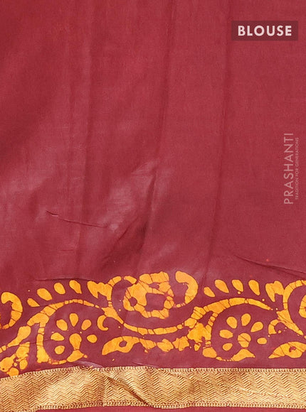 Semi dola saree deep maroon and mustard yellow with allover batik prints and kanjivaram style border - {{ collection.title }} by Prashanti Sarees