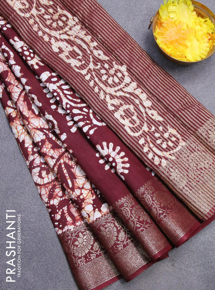 Semi dola saree deep maroon and off white with allover batik prints and kanjivaram style border - {{ collection.title }} by Prashanti Sarees