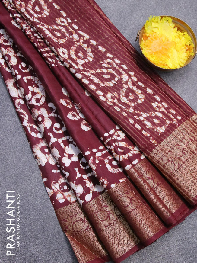 Semi dola saree deep maroon and off white with allover batik prints and kanjivaram style border - {{ collection.title }} by Prashanti Sarees