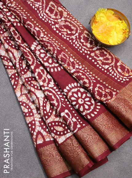 Semi dola saree deep maroon and off white with allover batik prints and kanjivaram style border - {{ collection.title }} by Prashanti Sarees