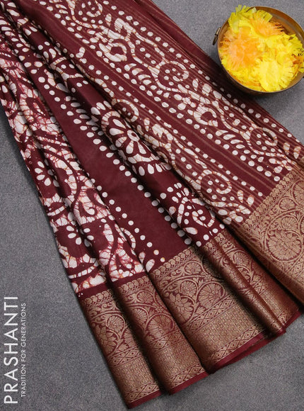 Semi dola saree deep maroon and off white with allover batik prints and kanjivaram style border - {{ collection.title }} by Prashanti Sarees