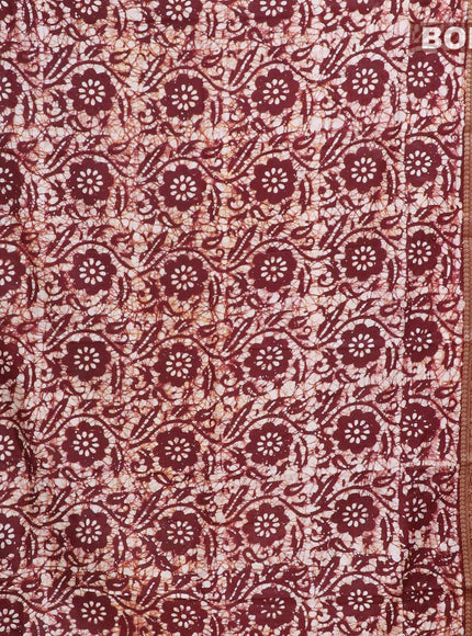 Semi dola saree deep maroon and off white with allover batik prints and kanjivaram style border - {{ collection.title }} by Prashanti Sarees