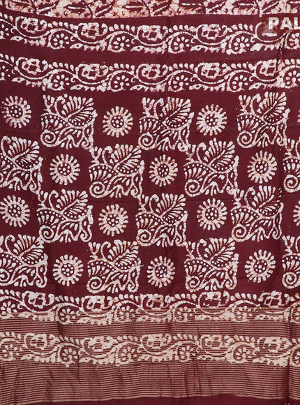 Semi dola saree deep maroon and off white with allover batik prints and kanjivaram style border - {{ collection.title }} by Prashanti Sarees