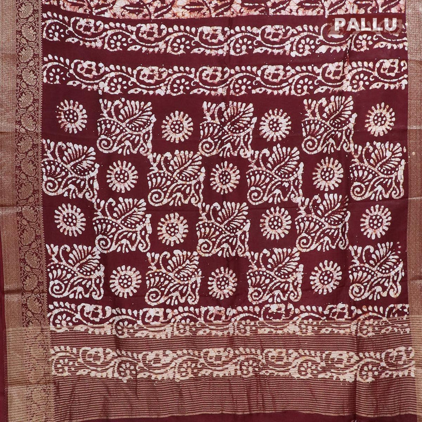 Semi dola saree deep maroon and off white with allover batik prints and kanjivaram style border - {{ collection.title }} by Prashanti Sarees