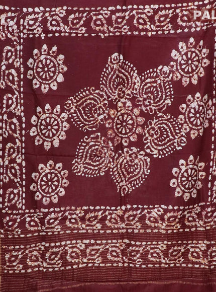 Semi dola saree deep maroon and off white with allover batik prints and kanjivaram style border - {{ collection.title }} by Prashanti Sarees