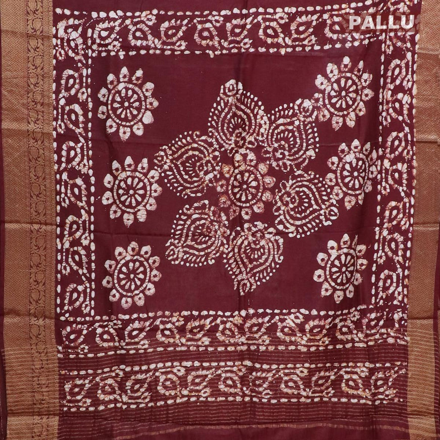 Semi dola saree deep maroon and off white with allover batik prints and kanjivaram style border - {{ collection.title }} by Prashanti Sarees