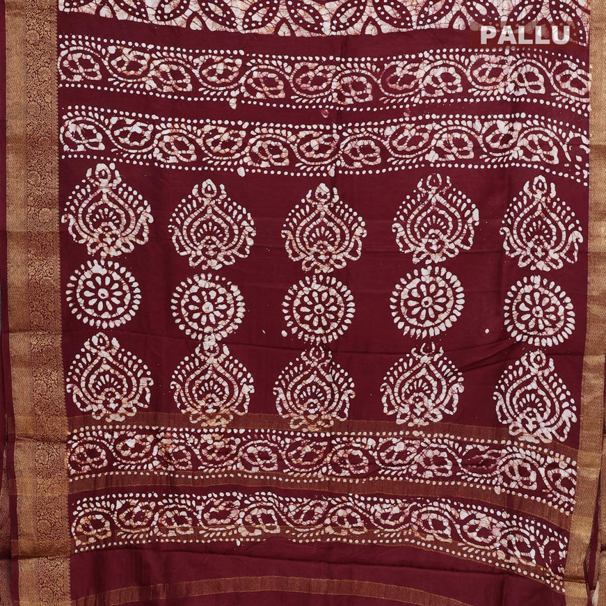 Semi dola saree deep maroon and off white with allover batik prints and kanjivaram style border - {{ collection.title }} by Prashanti Sarees