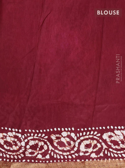 Semi dola saree deep maroon and off white with allover batik prints and kanjivaram style border - {{ collection.title }} by Prashanti Sarees