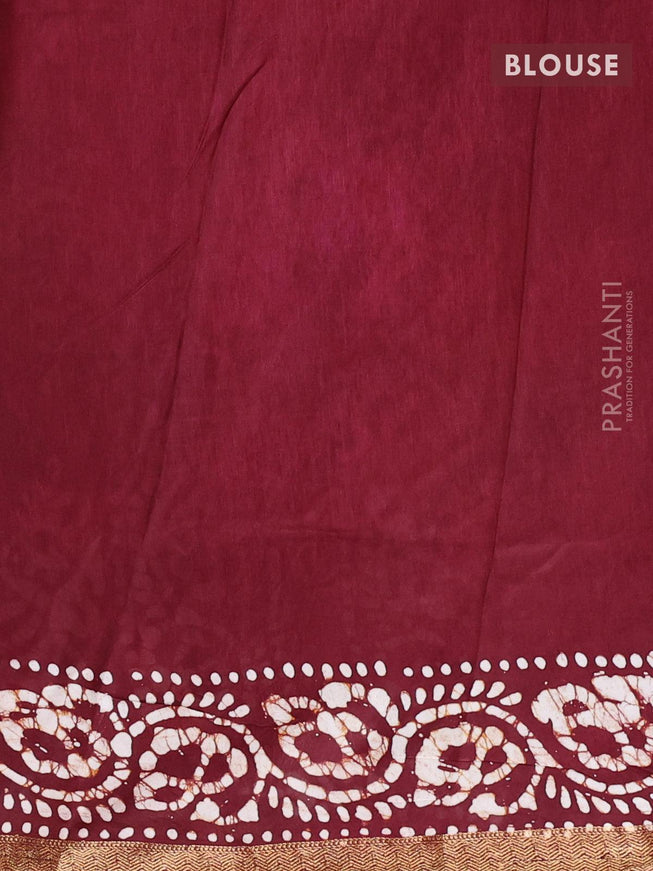 Semi dola saree deep maroon and off white with allover batik prints and kanjivaram style border - {{ collection.title }} by Prashanti Sarees