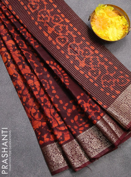 Semi dola saree deep maroon and orange with allover batik prints and kanjivaram style border - {{ collection.title }} by Prashanti Sarees