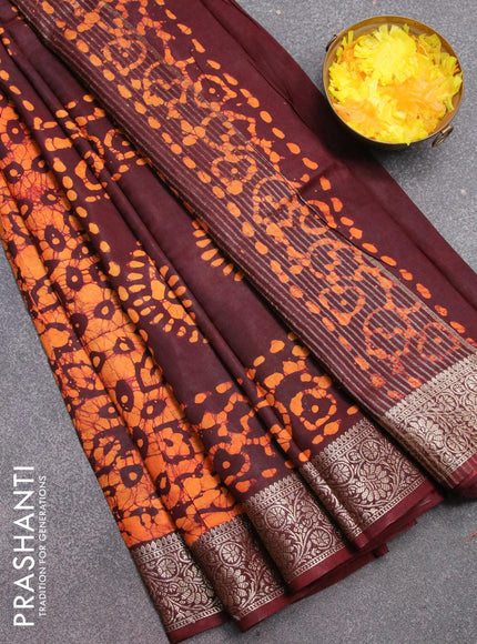 Semi dola saree deep maroon and orange with allover batik prints and kanjivaram style border - {{ collection.title }} by Prashanti Sarees