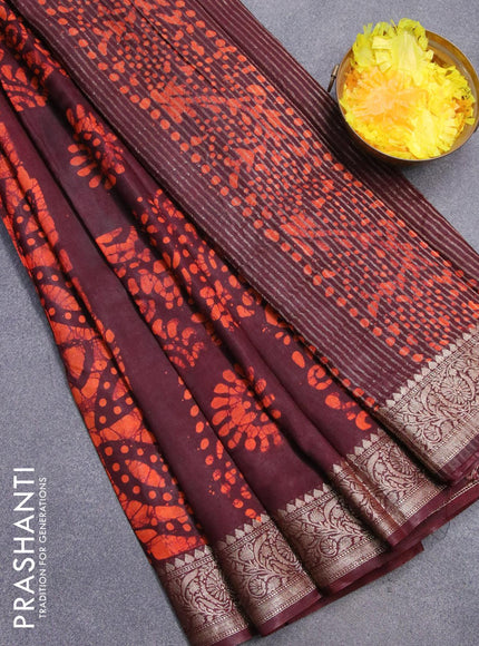 Semi dola saree deep maroon and orange with allover batik prints and kanjivaram style border - {{ collection.title }} by Prashanti Sarees