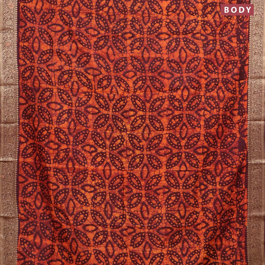 Semi dola saree deep maroon and orange with allover batik prints and kanjivaram style border - {{ collection.title }} by Prashanti Sarees