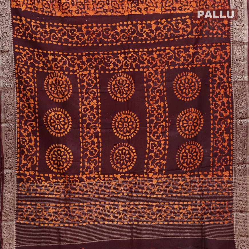 Semi dola saree deep maroon and orange with allover batik prints and kanjivaram style border - {{ collection.title }} by Prashanti Sarees