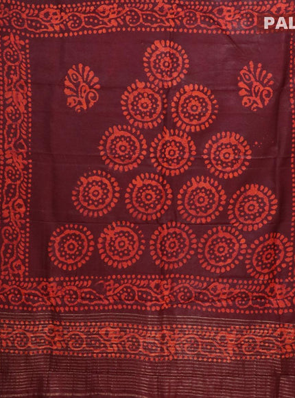 Semi dola saree deep maroon and orange with allover batik prints and kanjivaram style border - {{ collection.title }} by Prashanti Sarees