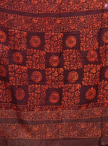 Semi dola saree deep maroon and orange with allover batik prints and kanjivaram style border - {{ collection.title }} by Prashanti Sarees