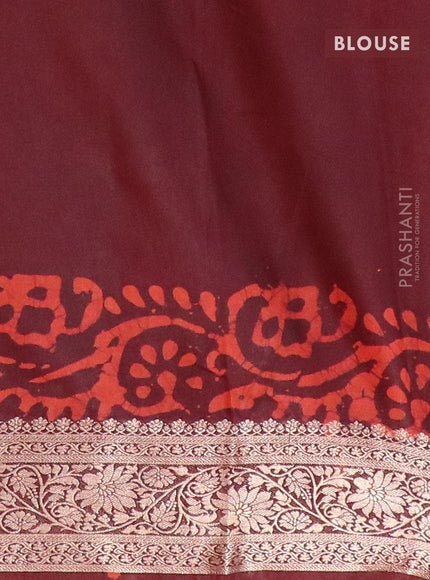 Semi dola saree deep maroon and orange with allover batik prints and kanjivaram style border - {{ collection.title }} by Prashanti Sarees