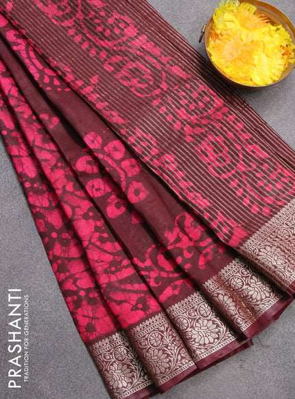 Semi dola saree deep maroon and pink with allover batik prints and kanjivaram style border - {{ collection.title }} by Prashanti Sarees