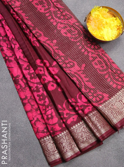 Semi dola saree deep maroon and pink with allover batik prints and kanjivaram style border - {{ collection.title }} by Prashanti Sarees