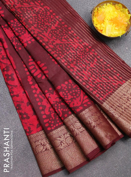 Semi dola saree deep maroon and pink with allover batik prints and kanjivaram style border - {{ collection.title }} by Prashanti Sarees