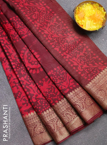 Semi dola saree deep maroon and pink with allover batik prints and kanjivaram style border - {{ collection.title }} by Prashanti Sarees