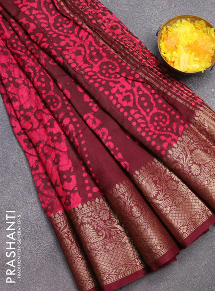 Semi dola saree deep maroon and pink with allover batik prints and kanjivaram style border - {{ collection.title }} by Prashanti Sarees