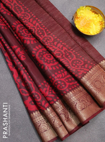 Semi dola saree deep maroon and pink with allover batik prints and kanjivaram style border - {{ collection.title }} by Prashanti Sarees