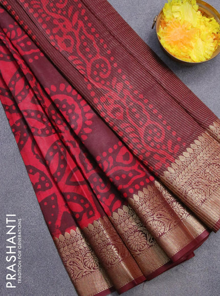 Semi dola saree deep maroon and pink with allover batik prints and kanjivaram style border - {{ collection.title }} by Prashanti Sarees